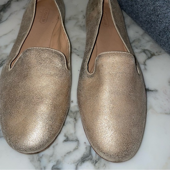 COACH Gold Leather Smoking Slippers Flats - 11B - Picture 2 of 8